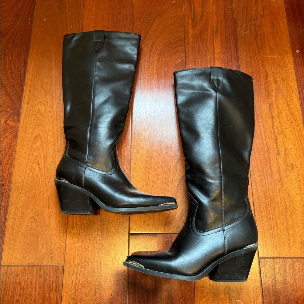 Black knee high western boots